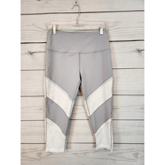 Zella Women's Gray White Colorblock High Rise Cropped Leggings Size Large‎ - Picture 1 of 6